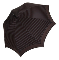 Men's Brown Striped Leather Handle Collapsible Sartoria Umbrella Polyester Accessory