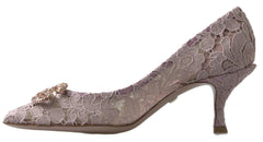 Women's Pink Floral Lace Dg Crystal Pumps Shoes Cotton