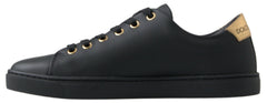 Women's Black Gold Leather Classic Sneakers Shoes