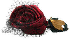 Women's Red With Multicolor Rose Silk Crystal Netted Logo Diadem Headband Accessory