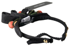 Women's Black With Multicolor Fig Fruit Crystal Tiara Diadem Headband Silk Accessory