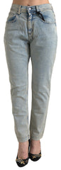 Women's Blue Washed Cotton Mid Waist Skinny Jeans Elastane Clothing