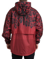 Men's Red Leopard Hooded Rain Coat Jacket Cotton Clothing