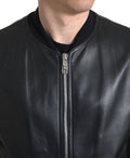 Black Leather Full Zip Bomber Men Jacket Lambskin Clothing