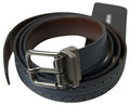 Men's Blue Leather Perforated Metal Buckle Belt