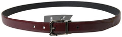 Men's Bordeaux Leather Silver Metal Buckle Belt