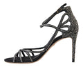 Women's Rhinestone Stiletto Sandal Satin Shoes Black Viscose