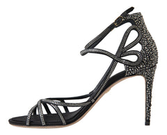 Women's Rhinestone Stiletto Sandal Satin Shoes Black Viscose