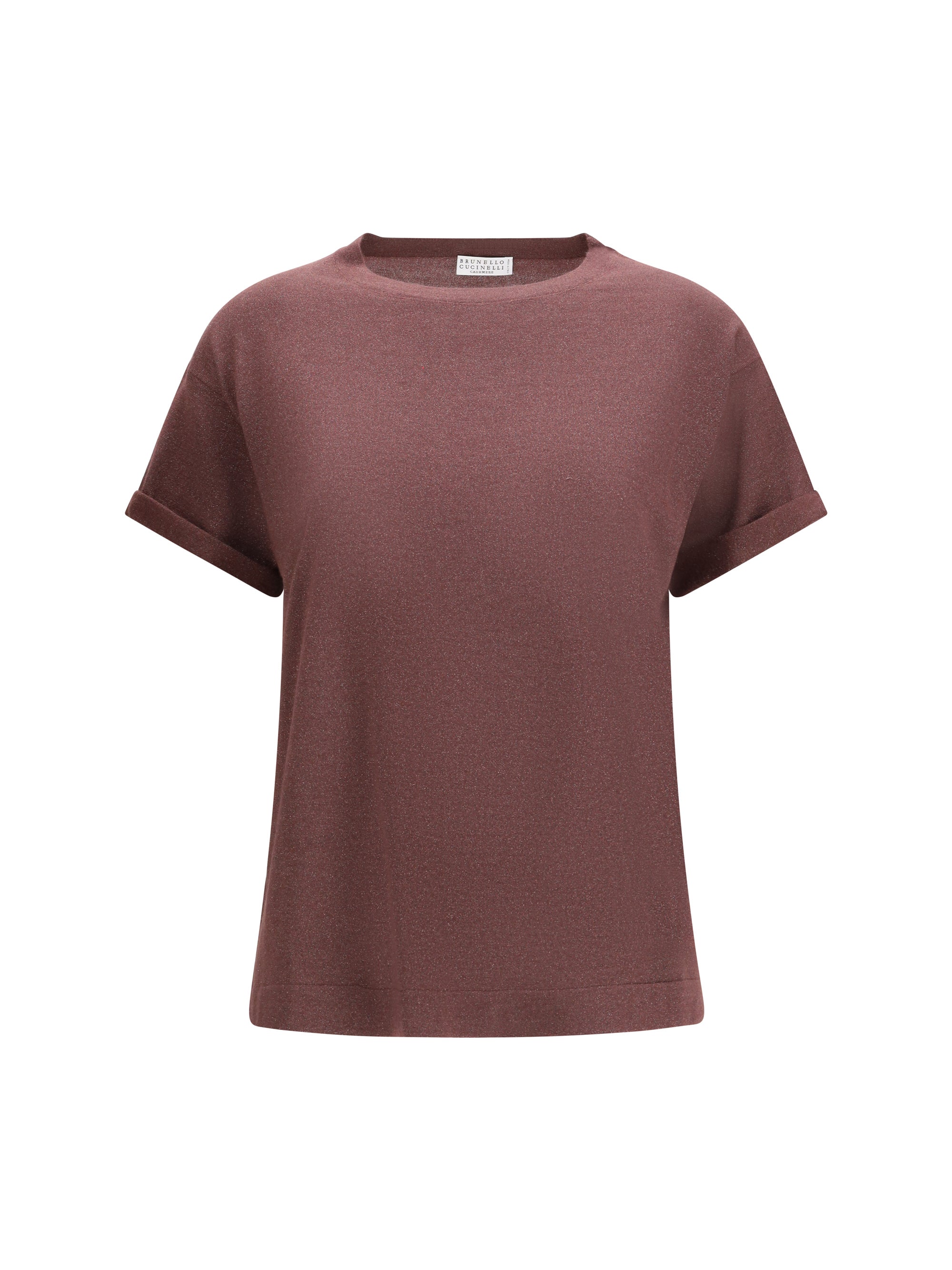 Brunello Cucinelli Cashmere Glitter T-Shirt — Brown