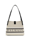 Balmain Canvas Jacquard Logo Shoulder Bag — Beige
