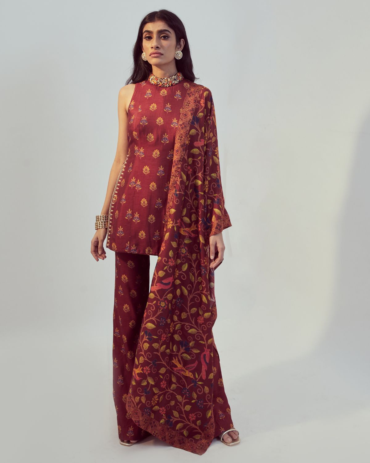 Maroon Printed Kurta Set By KYNAH, Luxury Indian Fashion & Bridal Wear