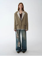 London Diaryold money style contrasting lapel wool blazer