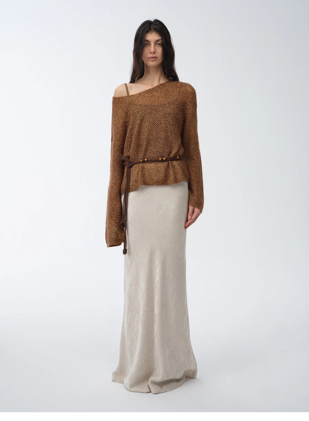 Sparkling Spring Mohair Blended Fancy Yarn Boat Neck Sequin Hollow Sweater Top