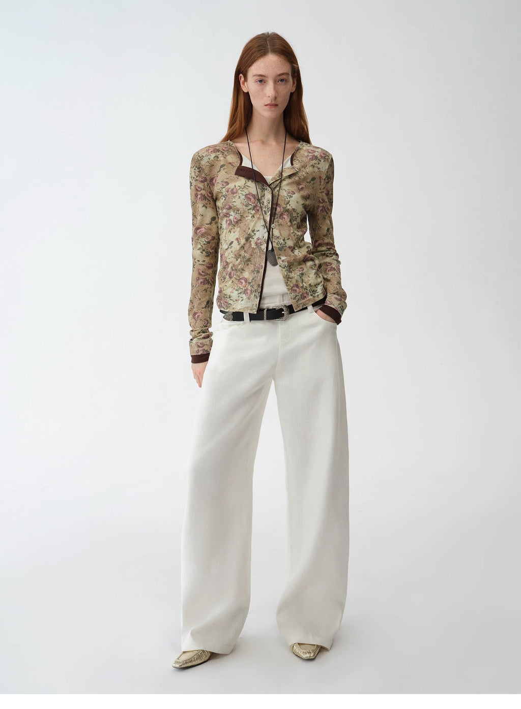 Senna Flower House original retro ethnic print Tencel Merino wool blend long-sleeved shirt