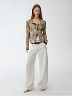 Senna Flower House original retro ethnic print Tencel Merino wool blend long-sleeved shirt