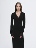 Elegant and intellectual triacetate Tencel blended skin-friendly transparent splicing design V-neck dress