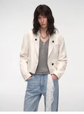 Roman Story Stand Collar Suit Sheepskin Leather Short Jacket