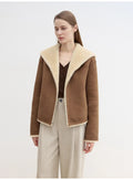 Floating Dune Contrast Navy Collar Shearling Jacket