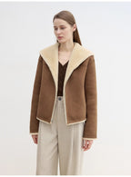 Floating Dune Contrast Navy Collar Shearling Jacket