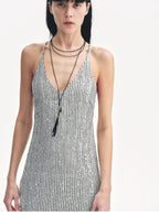 Galaxy Trace Linen Sequin Embroidery Dress Summer