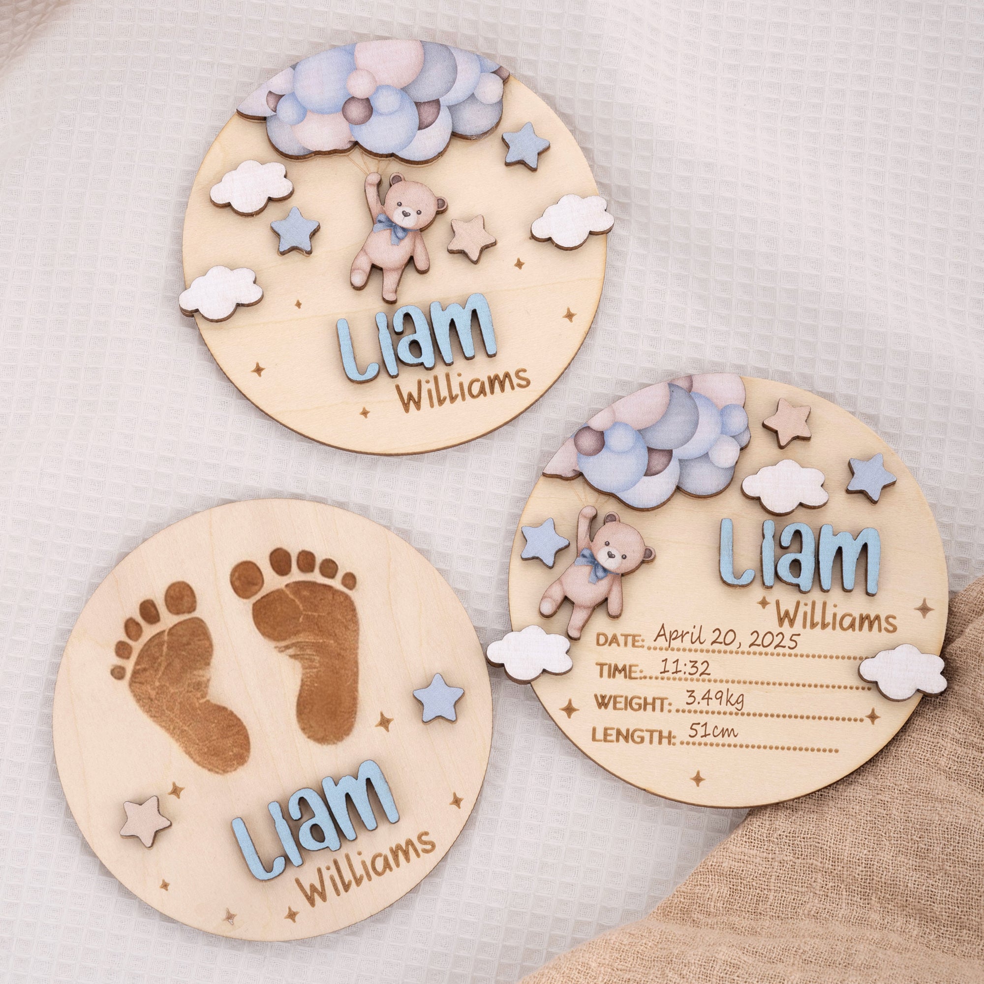 Osito de Peluche Personalizado Huellas de Madera Cartel de Anuncio de Bebé con Nombre y Estadísticas de Nacimiento Regalo de Baby Shower para Recién Nacidos Futuros Padres