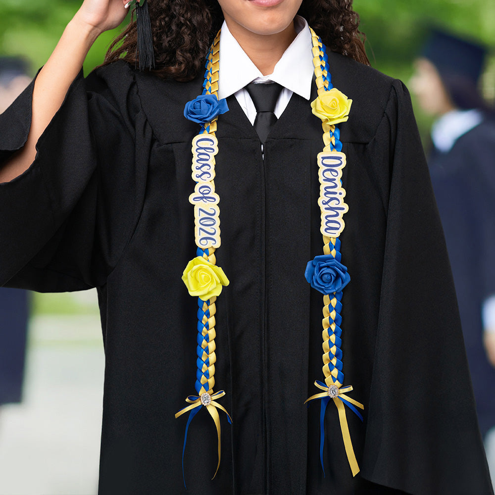 Personalizada Clase de 2026 Rose Rhinestone dos colores trenzado cinta de graduación Lei con Textos Graduación Fiesta Decoración Regalo para Graduados