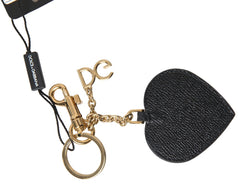 Women's Black Fuchsia Heart Leather Gold Metal Keyring Keychain Accessory