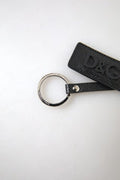 Men's Black Dg Logo Leather Silver Metal Keychain Accessory