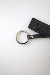 Men's Black Dg Logo Leather Silver Metal Keychain Accessory