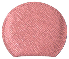 Women's Pink Calfskin Leather Round Mirror Holder Accessory