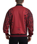 Men's Red Leopard Polyester Bomber Full Zip Jacket Clothing