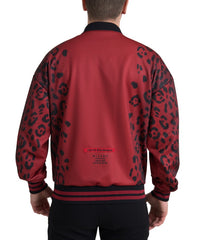 Men's Red Leopard Polyester Bomber Full Zip Jacket Clothing