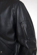 Men's Black Leather Blouson Full Zip Bomber Jacket Clothing