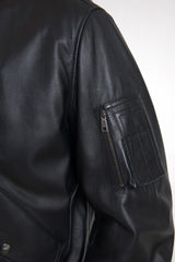 Men's Black Leather Blouson Full Zip Bomber Jacket Clothing