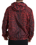 Men's Red Leopard Hooded Bomber Full Zip Jacket Nylon Clothing