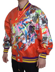 Men's Orange Polyester Button Blouson Jacket Clothing
