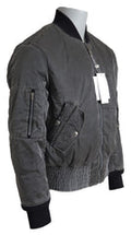 Men's Gray Bomber Zipper Pocket Sleeves Jacket Nylon Clothing