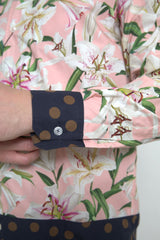 Men's Cotton Polka Dot Lily Print Collared Shirt Pink