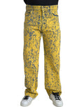 Men's Yellow Cotton Tie Dye Straight Denim Jeans Elastane Clothing