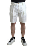 White Cotton Stretch Men Bermuda Denim Shorts Elastane