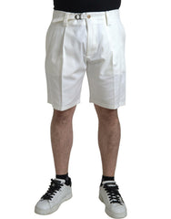 White Cotton Stretch Men Bermuda Denim Shorts Elastane