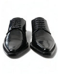 Women's Black Leather Lace Up Formal Flats Shoes