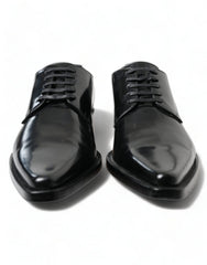 Women's Black Leather Lace Up Formal Flats Shoes
