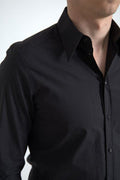 Black Cotton Men Long Sleeves Martini Shirt