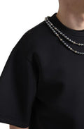 Men's Black Necklace Embellished Polyester T-Shirt