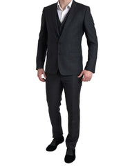 Men's Black 3 Piece Single Breasted Martini Suit Virgin Wool