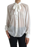 Women's White Silk Sheer Tied Neck Polka Dots Blouse