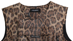 Men's Brown Leopard Silk Sleeveless Sportswear Clothing