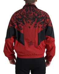 Men's Red Leopard Nylon Full Zip Sweater Clothing