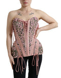Women's Pink Floral Applique Bustier Corset Top Nylon Silk